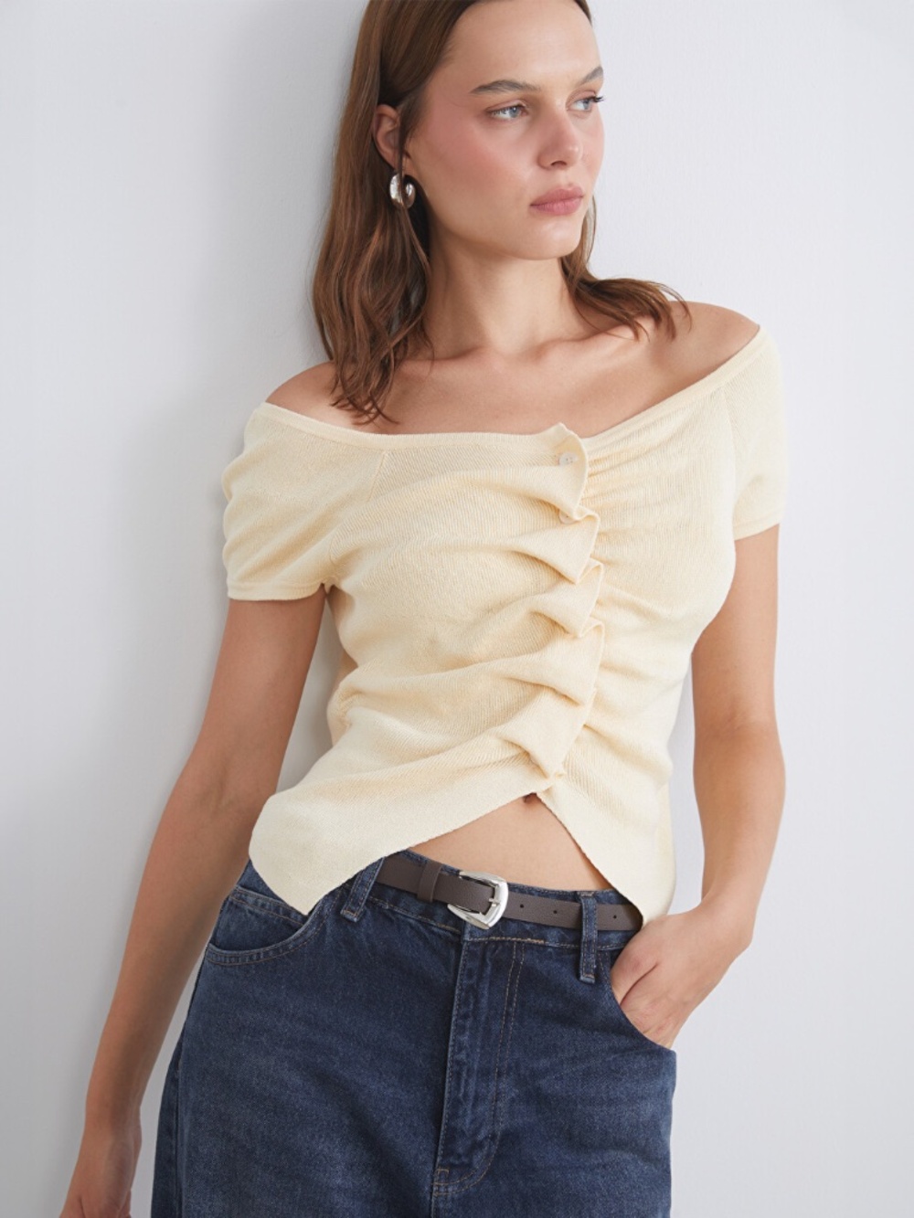 Zara Ruched Knit Butter Yellow Top
